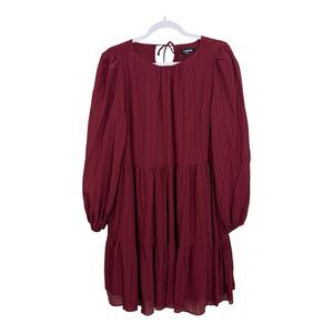 Express Shift Dress Size Medium Tiered Ruffle Lined Maroon Long Sleeve $78